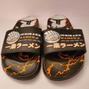Ichiraku Ramen Naruto Anime Men's Slide Sandals Black Orange Size 9